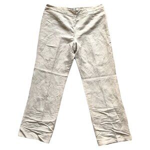 Kasper Linen Straight Leg Pants Women's Size 16 Beige High Waist Side Zip
